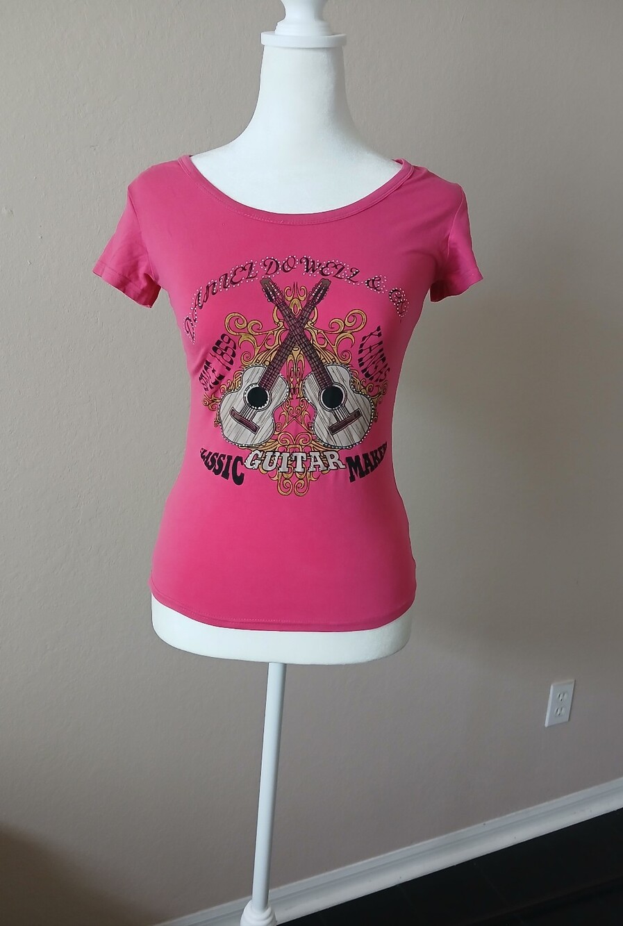 & Other Stories Hot Pink Scoop Neck Guitar Graphic Tee